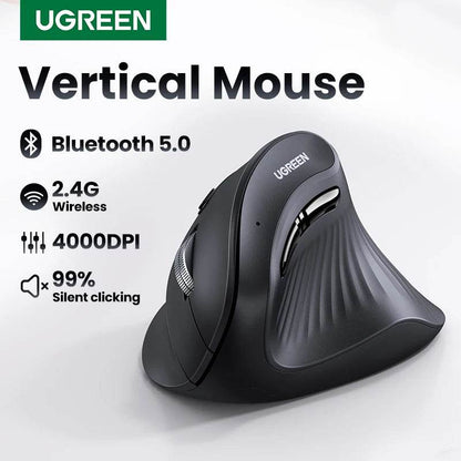 UGREEN Vertical Mouse Wireless Bluetooth5.0 2.4G Ergonomic 4000DPI 6 Mute Buttons for Macbook Tablet Laptops Computer PC Mice - My Store