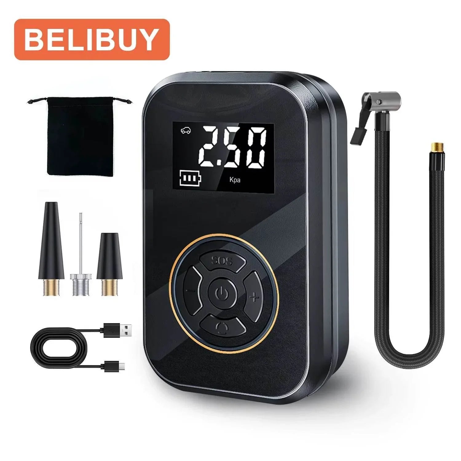 BELIBUY Portable Tire Inflator Car Tire Inflator Tire Inflator Pump with Digital Display Electric Inflator Mini Bicycle Air Pump - My Store