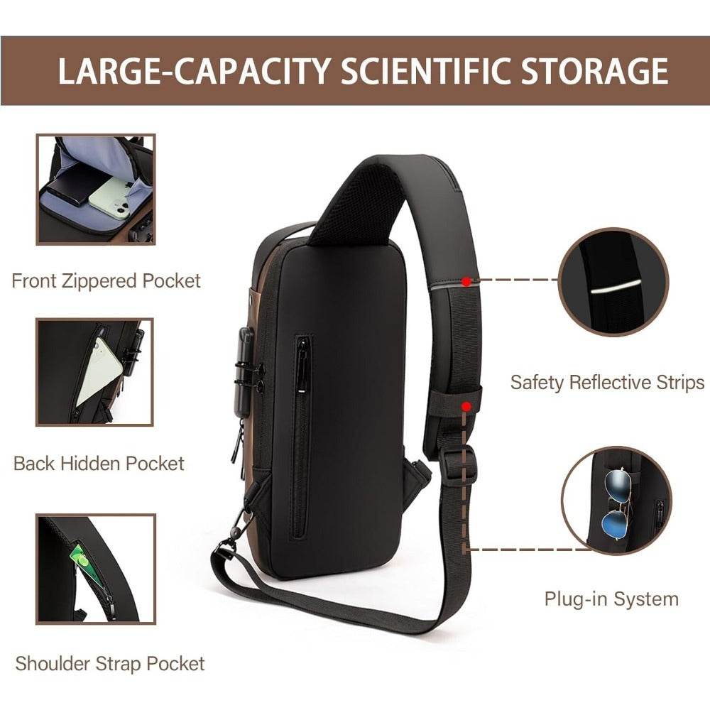 Men S Waterproof Motorcycle Chest Bag - Anti-Theft Shoulder Bag Oxford Fabric, Multifunctional for Hiking Outdoor Activities, Outdoor Shoulder Bag Versatile Carryall Durable Oxford Fabric - My Store