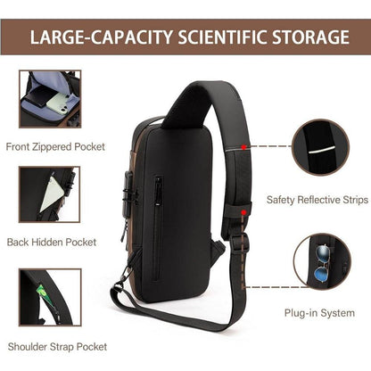 Men S Waterproof Motorcycle Chest Bag - Anti-Theft Shoulder Bag Oxford Fabric, Multifunctional for Hiking Outdoor Activities, Outdoor Shoulder Bag Versatile Carryall Durable Oxford Fabric - My Store