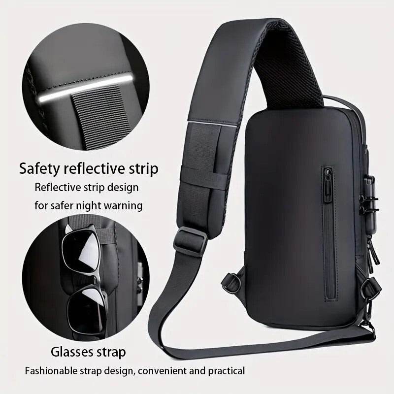 Men S Waterproof Motorcycle Chest Bag - Anti-Theft Shoulder Bag Oxford Fabric, Multifunctional for Hiking Outdoor Activities, Outdoor Shoulder Bag Versatile Carryall Durable Oxford Fabric - My Store