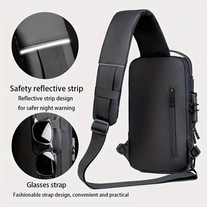 Men S Waterproof Motorcycle Chest Bag - Anti-Theft Shoulder Bag Oxford Fabric, Multifunctional for Hiking Outdoor Activities, Outdoor Shoulder Bag Versatile Carryall Durable Oxford Fabric - My Store