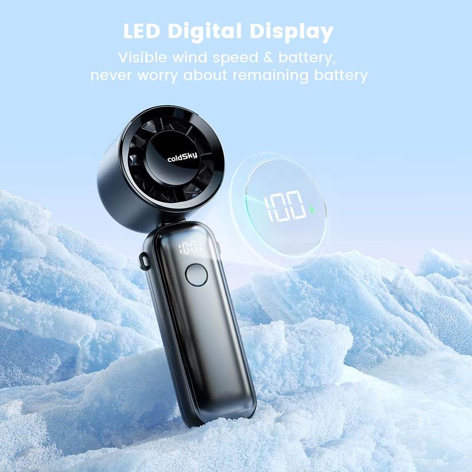 Portable Handheld Turbo Fan 5000Mah Rechargeable Fan with 6 Speeds Foldable Neck/Desk Fan with Digital Display Pocket Small Fans - My Store