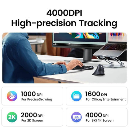 UGREEN Vertical Mouse Wireless Bluetooth5.0 2.4G Ergonomic 4000DPI 6 Mute Buttons for Macbook Tablet Laptops Computer PC Mice - My Store