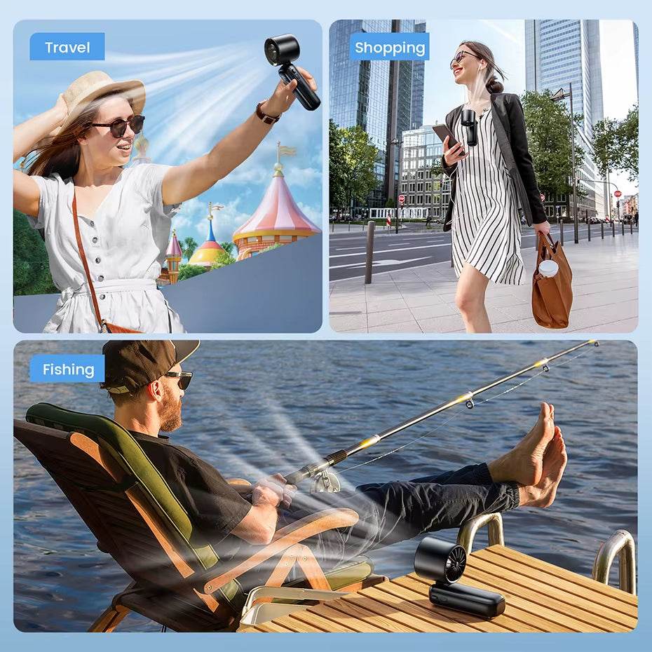 Portable Handheld Turbo Fan 5000Mah Rechargeable Fan with 6 Speeds Foldable Neck/Desk Fan with Digital Display Pocket Small Fans - My Store