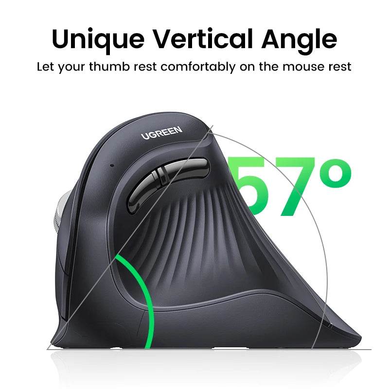 UGREEN Vertical Mouse Wireless Bluetooth5.0 2.4G Ergonomic 4000DPI 6 Mute Buttons for Macbook Tablet Laptops Computer PC Mice - My Store