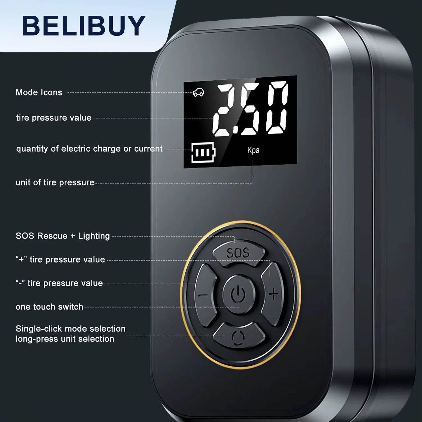 BELIBUY Portable Tire Inflator Car Tire Inflator Tire Inflator Pump with Digital Display Electric Inflator Mini Bicycle Air Pump - My Store