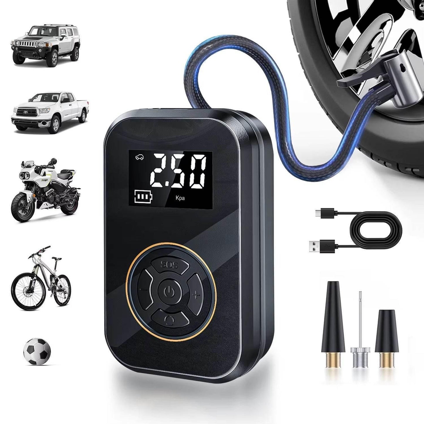 BELIBUY Portable Tire Inflator Car Tire Inflator Tire Inflator Pump with Digital Display Electric Inflator Mini Bicycle Air Pump - My Store