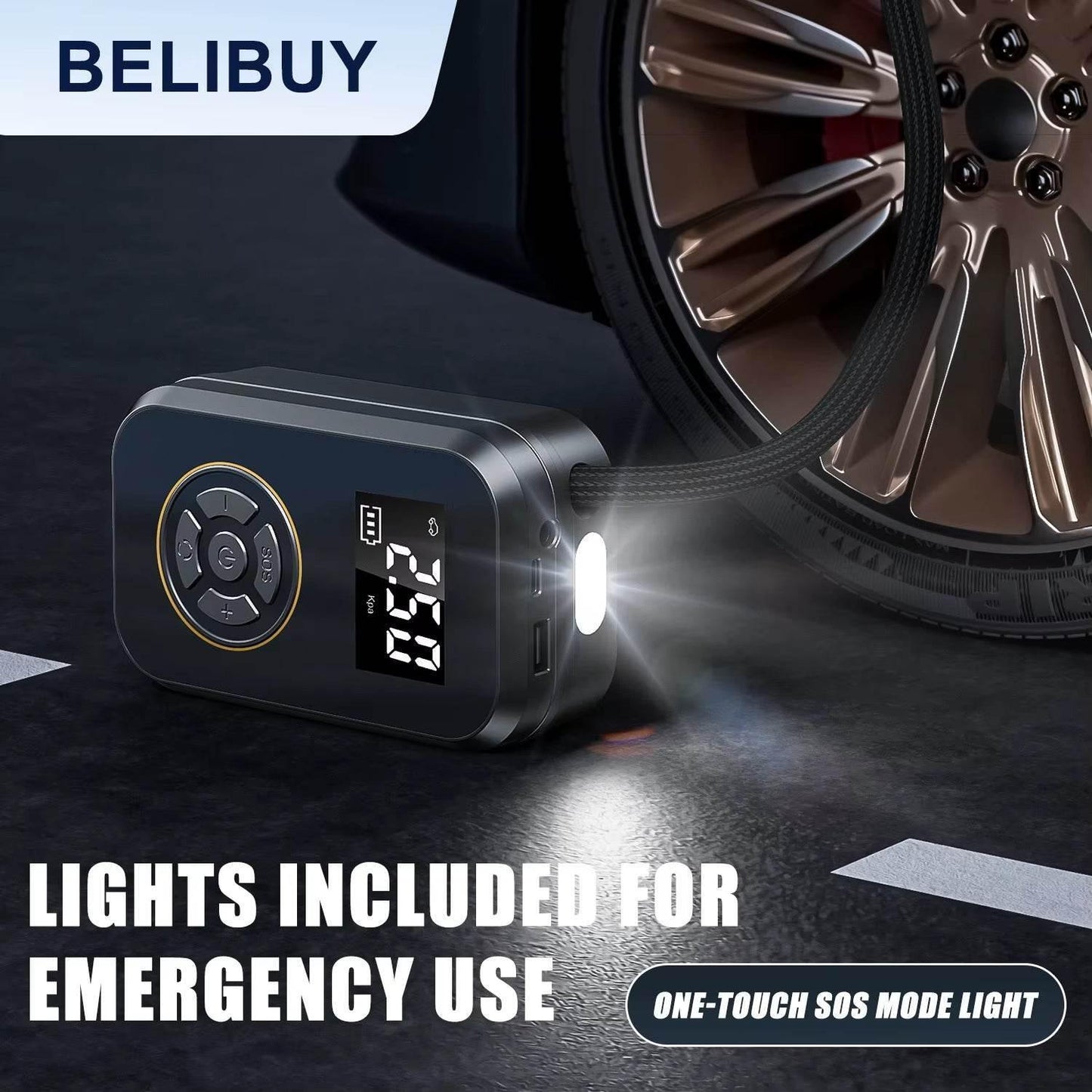 BELIBUY Portable Tire Inflator Car Tire Inflator Tire Inflator Pump with Digital Display Electric Inflator Mini Bicycle Air Pump - My Store