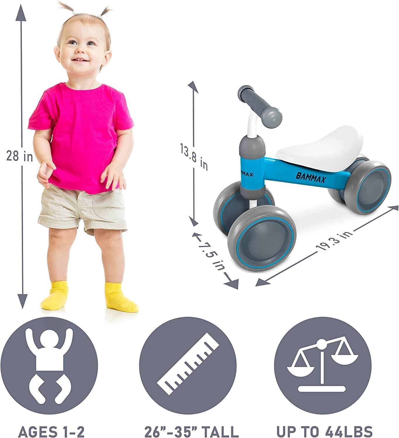 Balance Bike for 1 Year Old, Riding Toys for 9-24 Months Boys Girls, No Pedal 4 Wheels Bicycle, First Birthday Gift, Toddler Bike to Help Start Riding - My Store