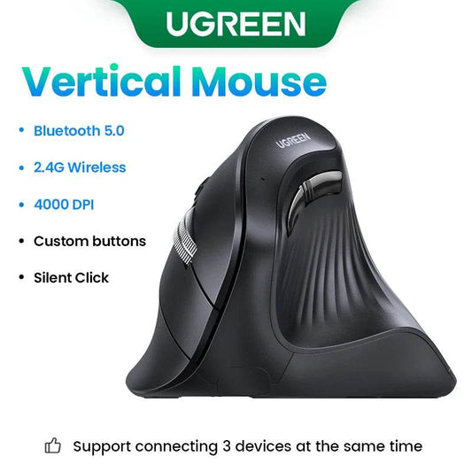 UGREEN Vertical Mouse Wireless Bluetooth5.0 2.4G Ergonomic 4000DPI 6 Mute Buttons for Macbook Tablet Laptops Computer PC Mice - My Store