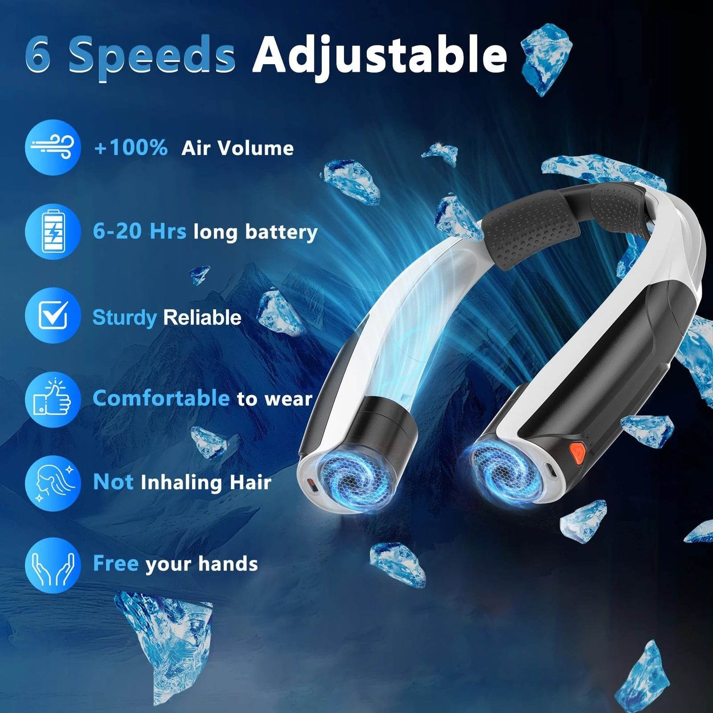 Portable Neck Fan, Six Wind Speeds (Max: 8000 Rpm), 6000Mah Battery - up to 20 Hours Extremely Strong Life, for Home/Office/Trav - My Store