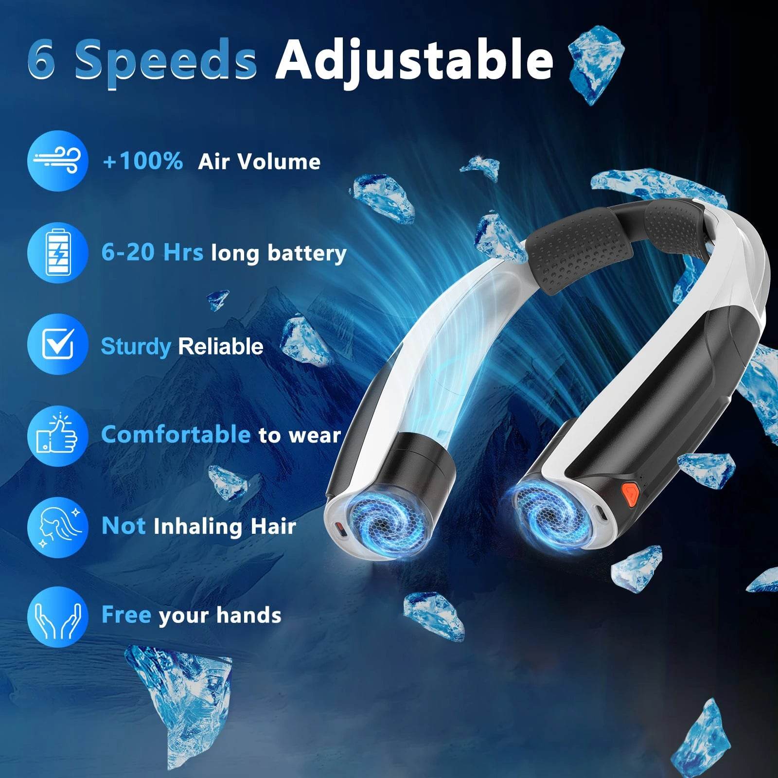 Portable Neck Fan, Six Wind Speeds (Max: 8000 Rpm), 6000Mah Battery - up to 20 Hours Extremely Strong Life, for Home/Office/Trav - My Store