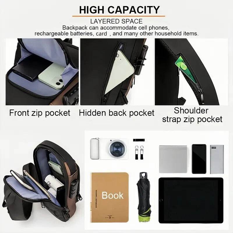Men S Waterproof Motorcycle Chest Bag - Anti-Theft Shoulder Bag Oxford Fabric, Multifunctional for Hiking Outdoor Activities, Outdoor Shoulder Bag Versatile Carryall Durable Oxford Fabric - My Store