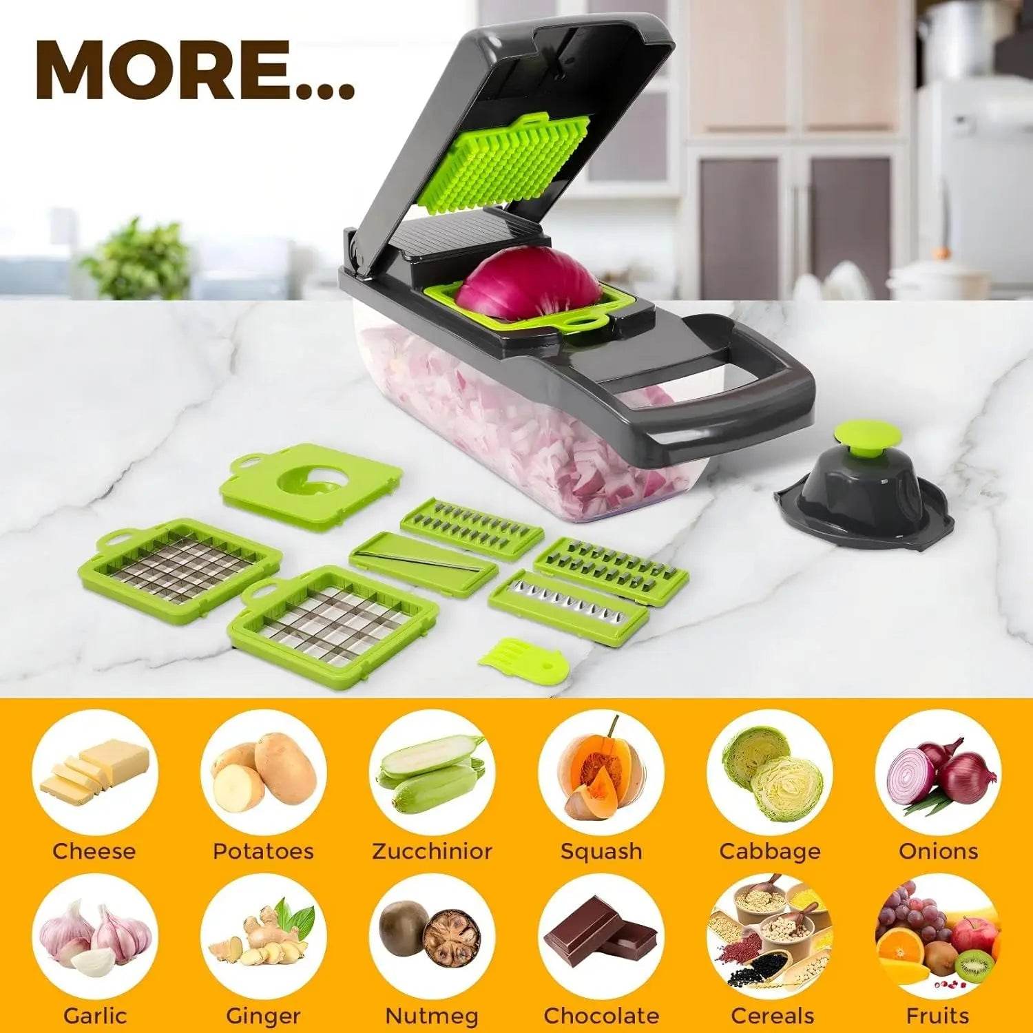 Vegetable Chopper,13 in 1 Multifunctional Food Chopper,Pro Onion Chopper with 7 Blades,Veggie Chopper with Container - My Store