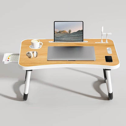 Portable Laptop Desk with USB Light, Small Fan, Cup Holder, Tablet Slot, and Lifting Handle - Foldable Laptop Table for Working, - My Store