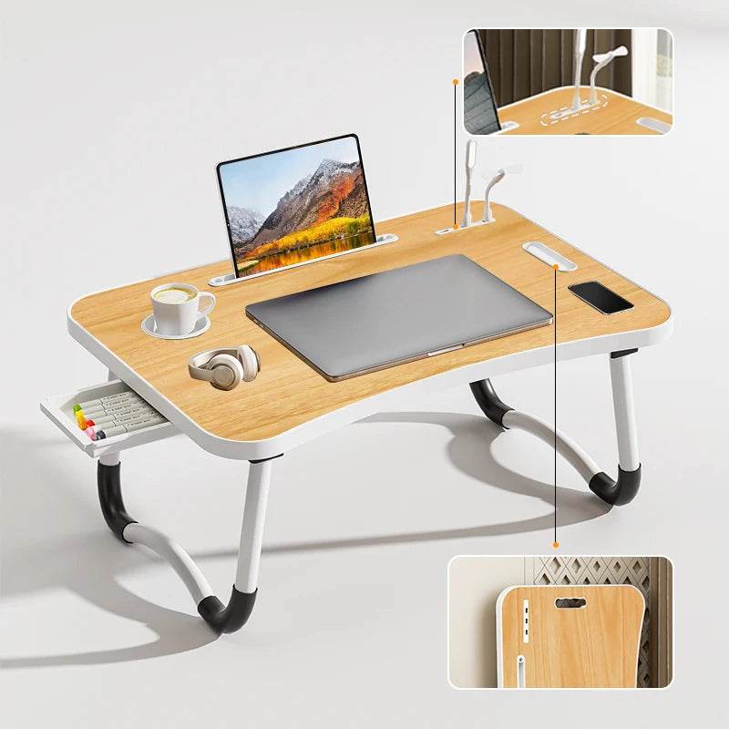 Portable Laptop Desk with USB Light, Small Fan, Cup Holder, Tablet Slot, and Lifting Handle - Foldable Laptop Table for Working, - My Store