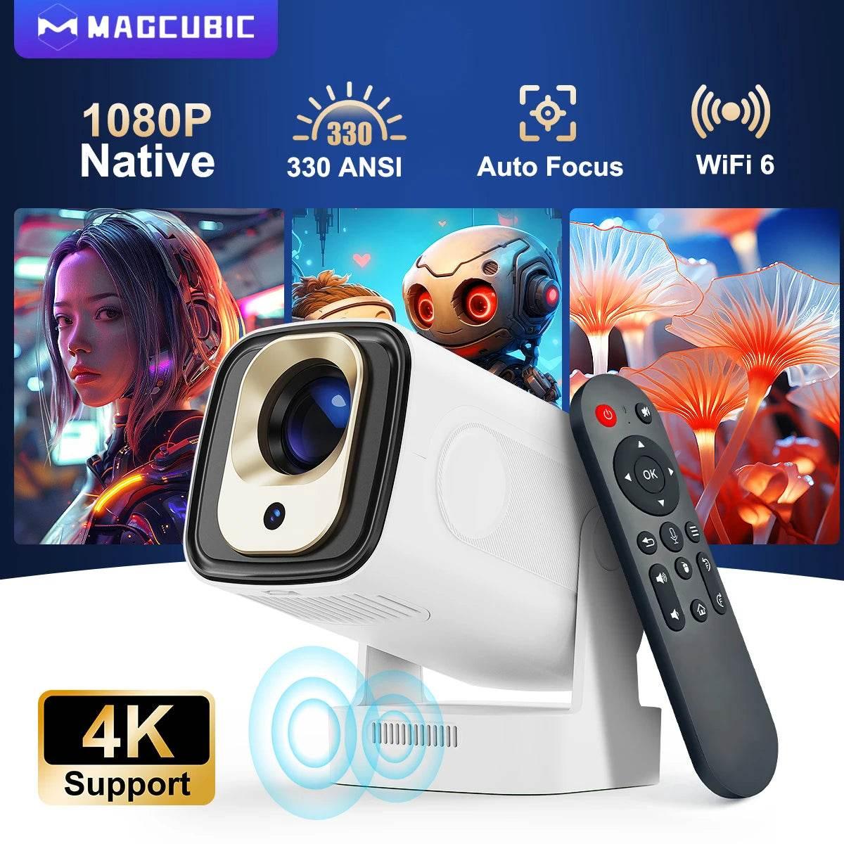Magcubic HY310 Mini Projector for Outdoor Movies Auto Focus 1080P 330ANSI Android 11 Wifi6 BT5.4 4K with Air Mouse Voice Remote - My Store