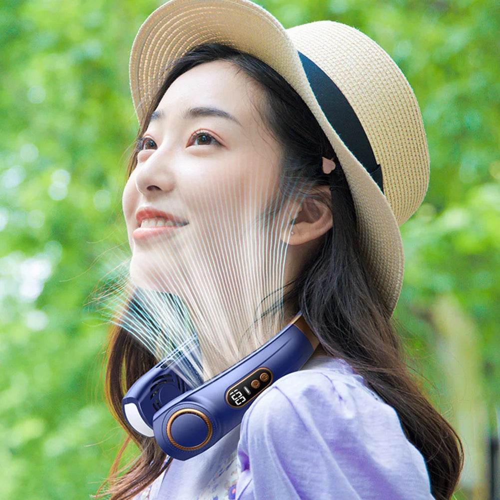 Mute USB Personal Fan LED Digital Display 5 Speeds Rechargeable Bladeless Portable Neck Fan for Home School Office - My Store