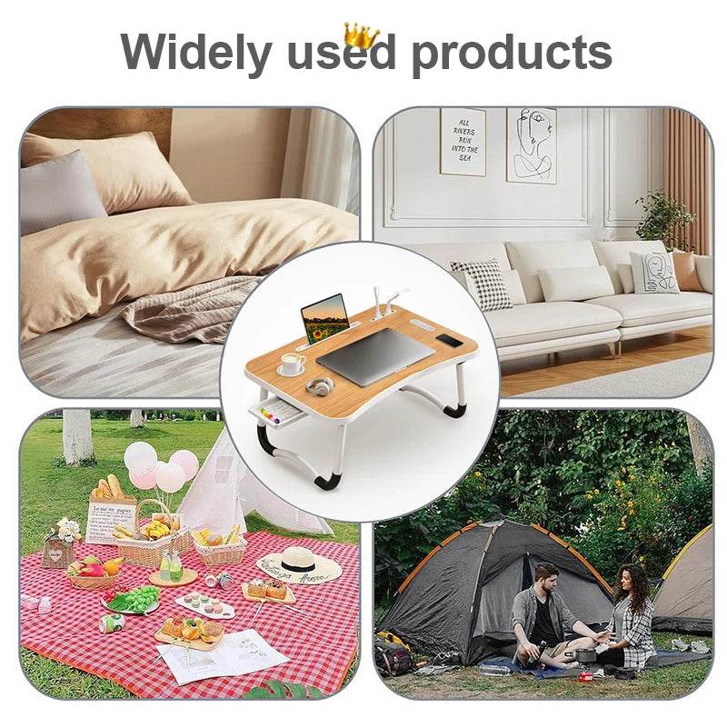 Portable Laptop Desk with USB Light, Small Fan, Cup Holder, Tablet Slot, and Lifting Handle - Foldable Laptop Table for Working, - My Store