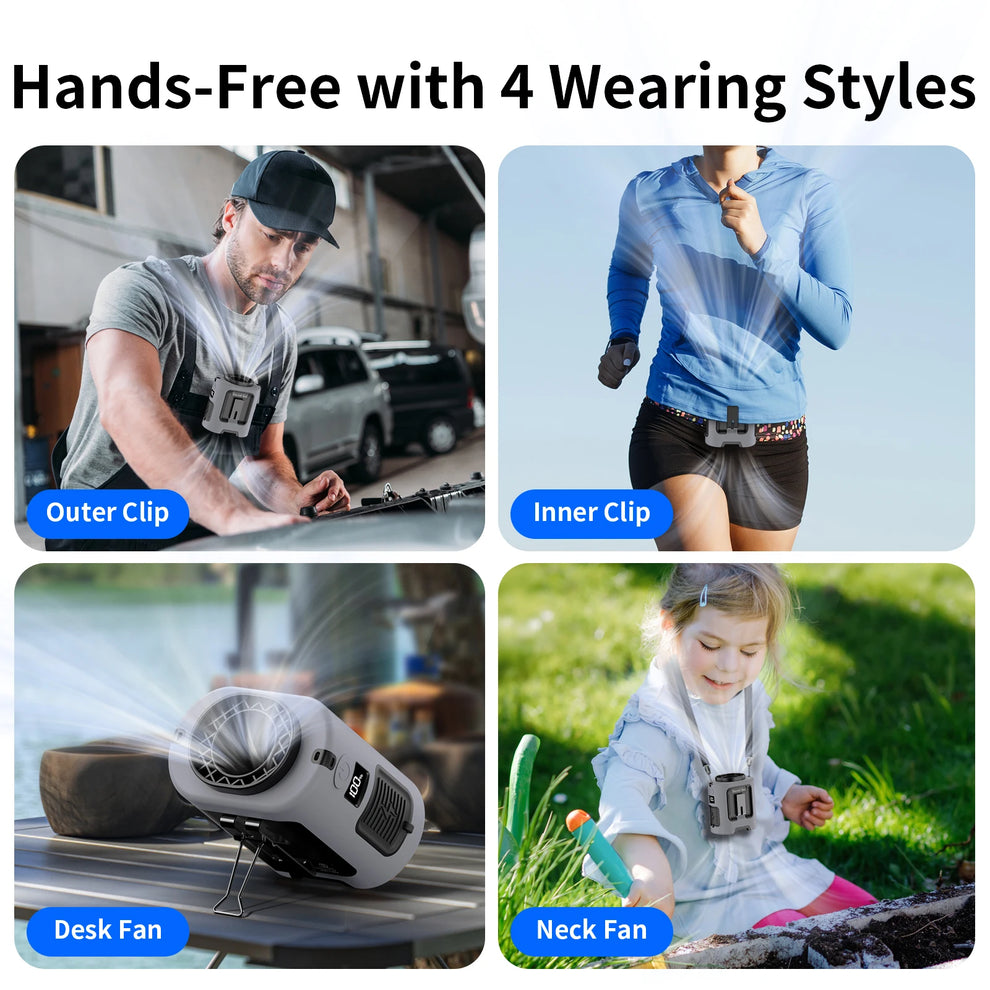6000Mah Hanging Neck/Waist Fan USB Mini Portable Rechargeable Fan for Outdoor Camping Hiking Climbing Running Sports
