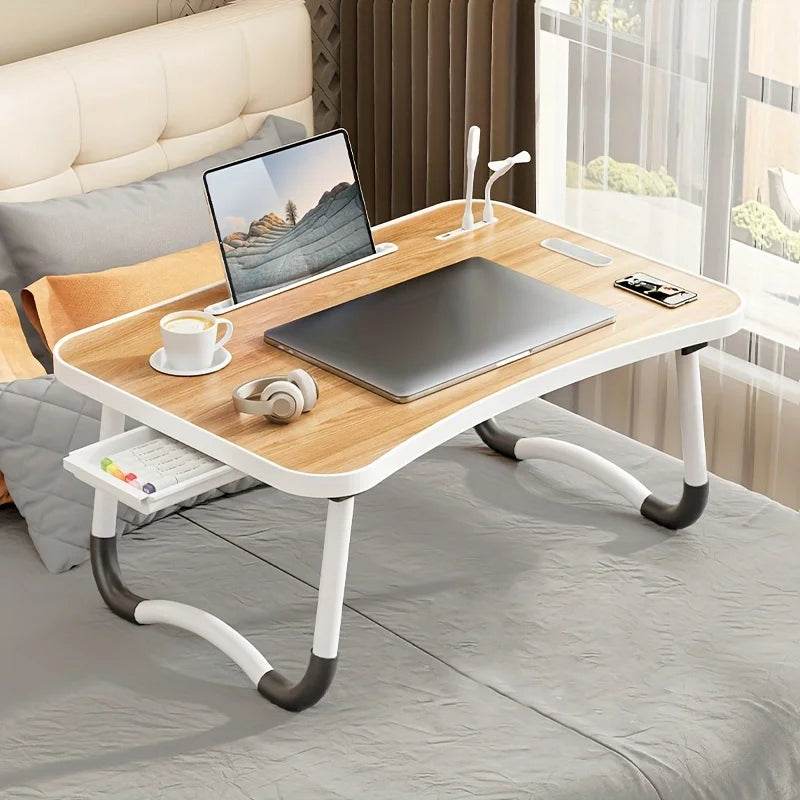 Portable Laptop Desk with USB Light, Small Fan, Cup Holder, Tablet Slot, and Lifting Handle - Foldable Laptop Table for Working, - My Store