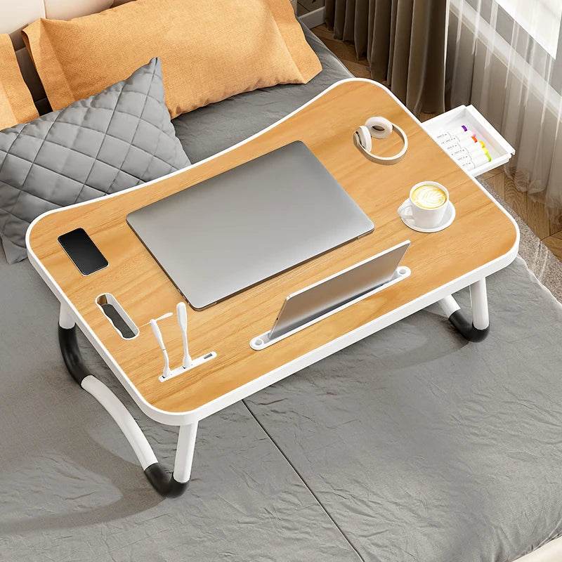 Portable Laptop Desk with USB Light, Small Fan, Cup Holder, Tablet Slot, and Lifting Handle - Foldable Laptop Table for Working, - My Store