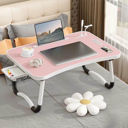 Portable Laptop Desk with USB Light, Small Fan, Cup Holder, Tablet Slot, and Lifting Handle - Foldable Laptop Table for Working, - My Store