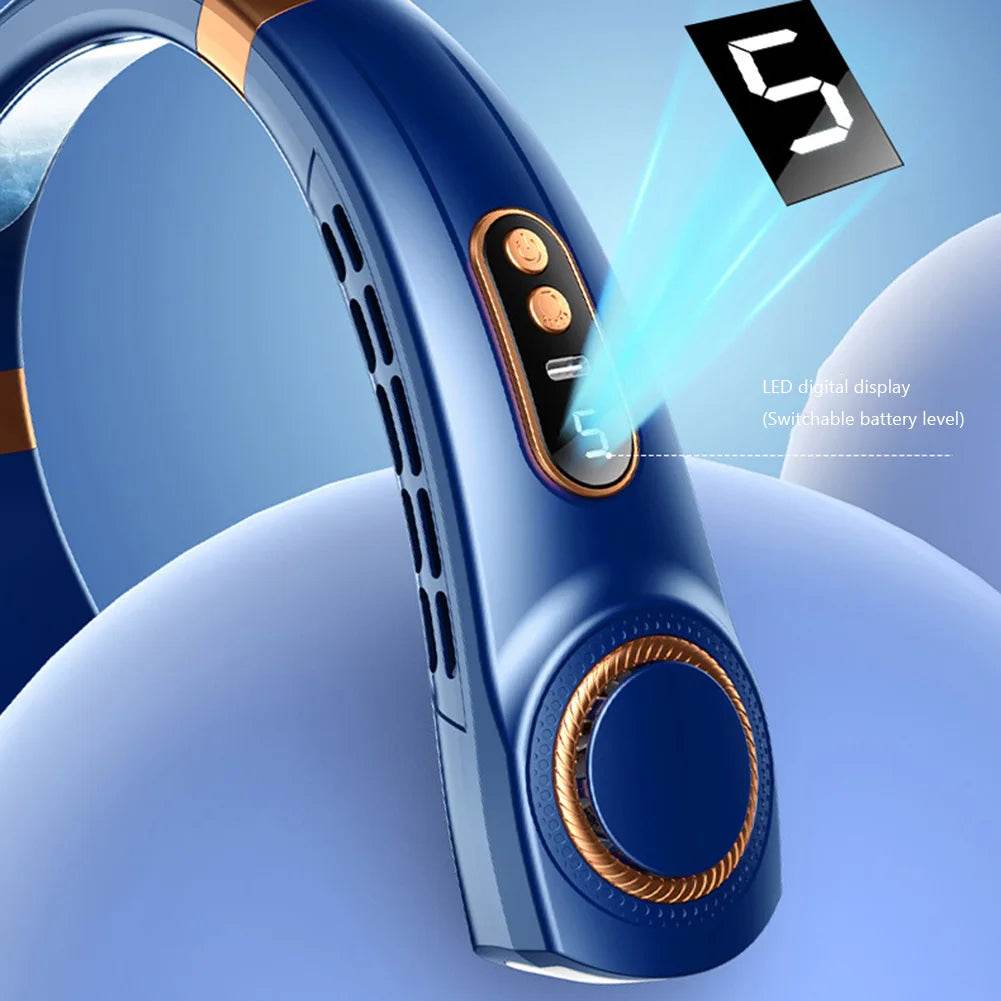 Mute USB Personal Fan LED Digital Display 5 Speeds Rechargeable Bladeless Portable Neck Fan for Home School Office - My Store