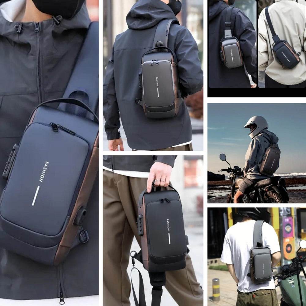 Men S Waterproof Motorcycle Chest Bag - Anti-Theft Shoulder Bag Oxford Fabric, Multifunctional for Hiking Outdoor Activities, Outdoor Shoulder Bag Versatile Carryall Durable Oxford Fabric - My Store