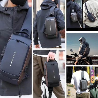 Men S Waterproof Motorcycle Chest Bag - Anti-Theft Shoulder Bag Oxford Fabric, Multifunctional for Hiking Outdoor Activities, Outdoor Shoulder Bag Versatile Carryall Durable Oxford Fabric - My Store
