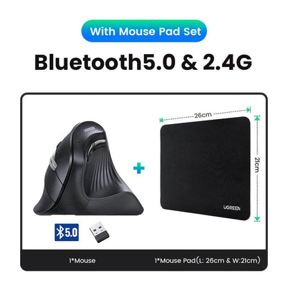 UGREEN Vertical Mouse Wireless Bluetooth5.0 2.4G Ergonomic 4000DPI 6 Mute Buttons for Macbook Tablet Laptops Computer PC Mice - My Store