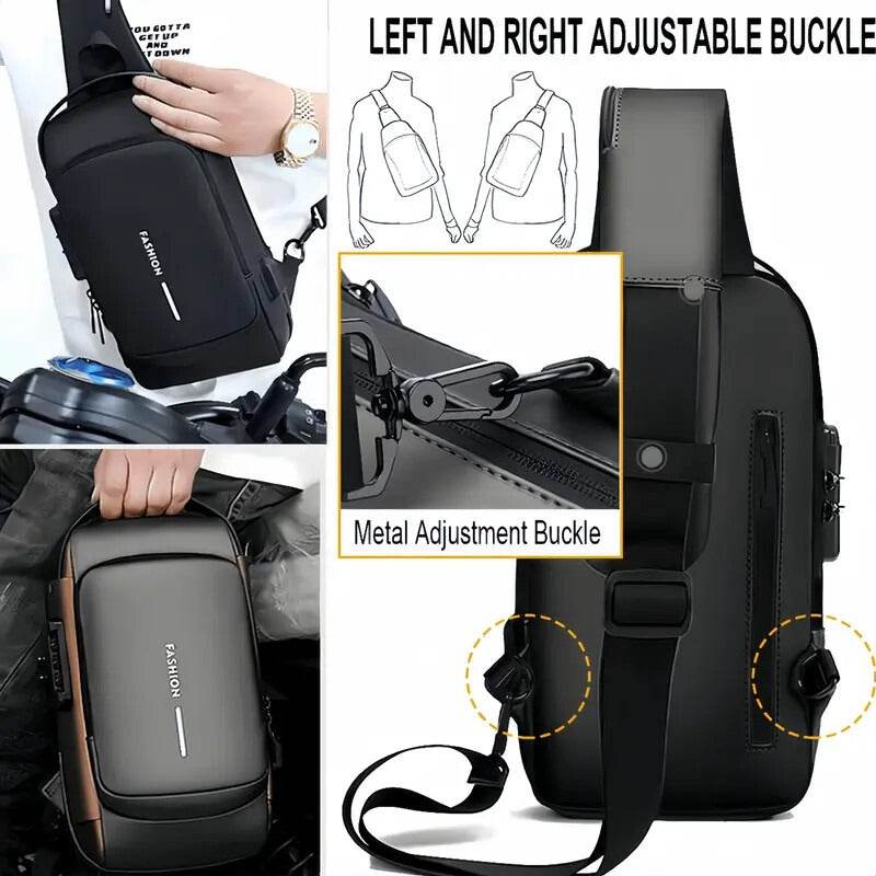 Men S Waterproof Motorcycle Chest Bag - Anti-Theft Shoulder Bag Oxford Fabric, Multifunctional for Hiking Outdoor Activities, Outdoor Shoulder Bag Versatile Carryall Durable Oxford Fabric - My Store
