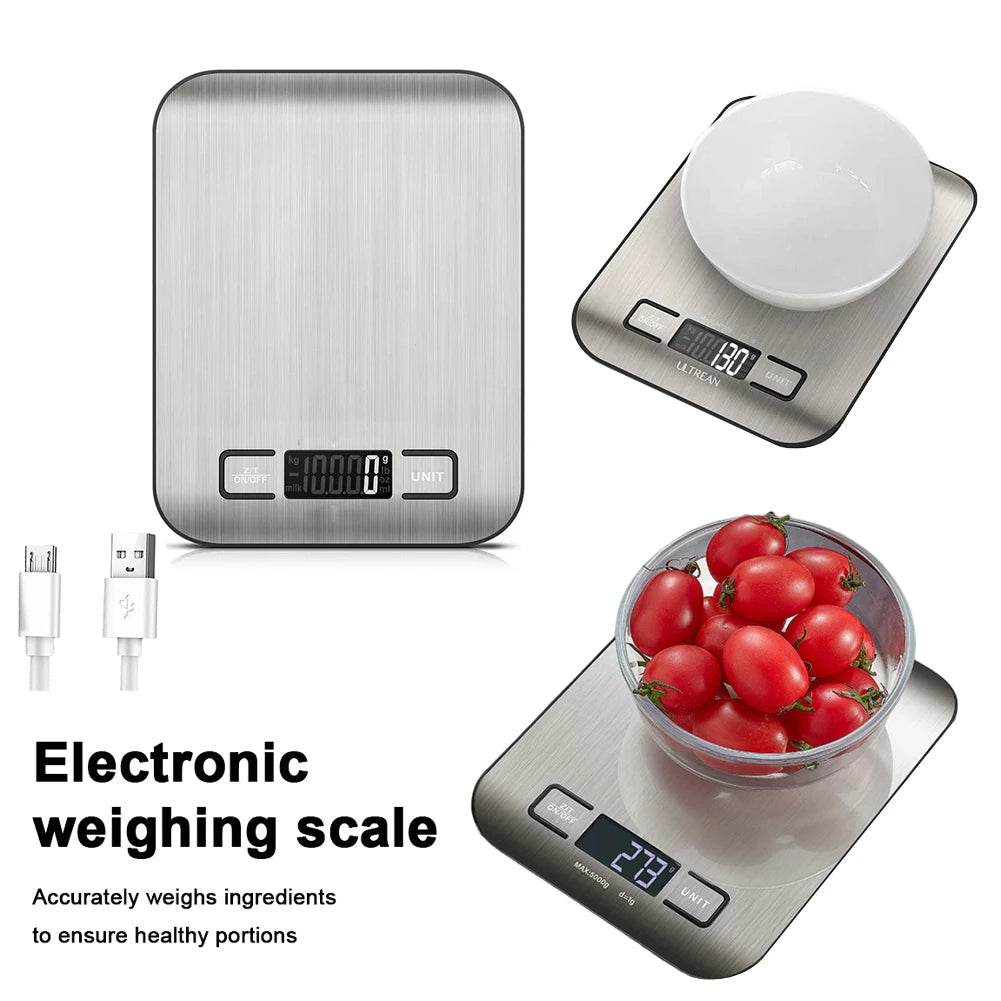 10Kg Kitchen Digital Scale USB Charging LCD Display Stainless Steel Electronic Scales Jewelry Food Snacks Weighing Baking Tools - My Store